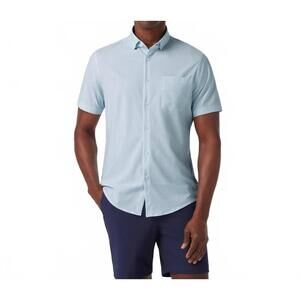 NEW MIZZEN + MAIN leeward short sleeve dress shirt in white geo bloom